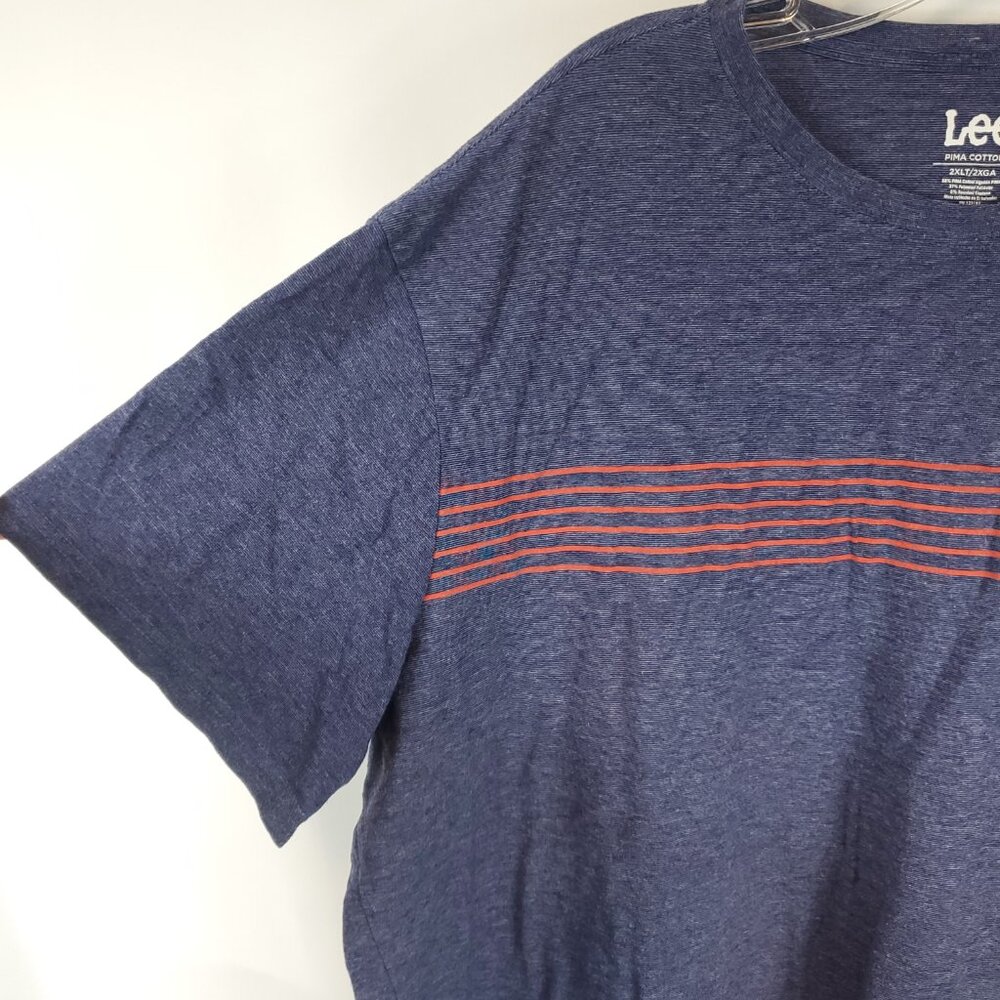 Lee Mens Super Soft Pima Cotton Shrt Slv Blue Red Stripe Chest Tee Sz 2XL - Picture 3 of 7